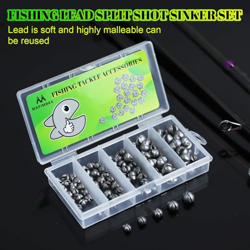 Split Shot Sinker Set 100 Pcs - Removable Fishing Weights with Storage Box, 5 Sizes (0.5g-2g) Lead Weights for Freshwater Fishing