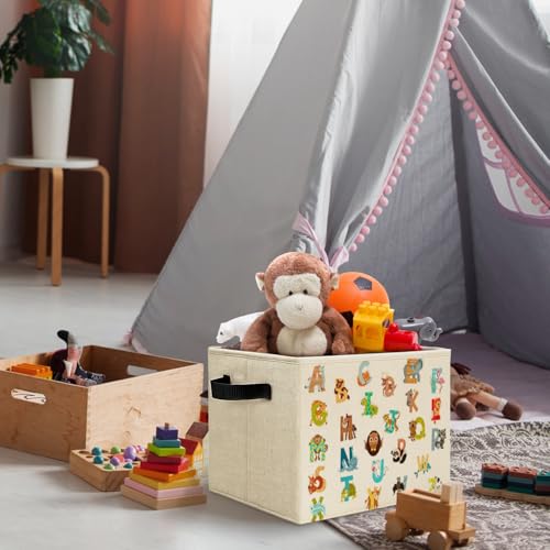 Boho Animal Alphabet Kids Storage Bins Box with Handles, Cute Animal Educational Laundry Basket Hamper Collapsible Clothes Toys Organizer for Toddler Room Nursery Playroom Bathroom - color: Animal Alphabet