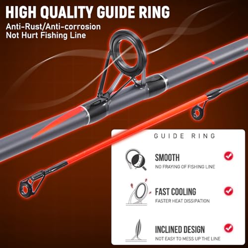 Sougayilang Spinning Rods, Strong Carbon&Glass Composite Fishing Pole with Stainless Steel Line Guides for Catfish- 7'0" - color: Red