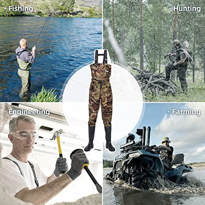 Bootfoot Fishing Chest Waders for Men Women with Boots 2-Ply Nylon/PVC Waterproof Hunting Waders with Boots Hanger - color: Camo, size: 10