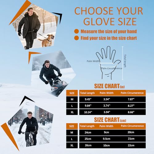Waterproof Winter Gloves for Men Women Touchscreen Warm Thermal Fleece Snow Driving Cycling Running Hiking Gloves - size: X-Large