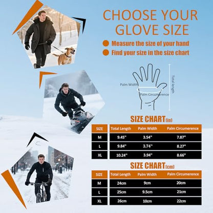 Waterproof Winter Gloves for Men Women Touchscreen Warm Thermal Fleece Snow Driving Cycling Running Hiking Gloves - size: X-Large