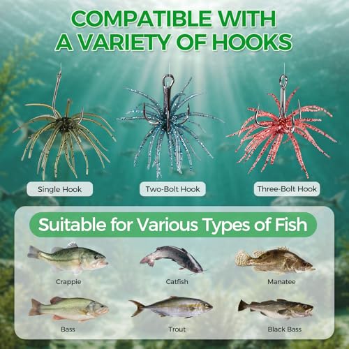 Tentacle Fishing Lure,Dice Bait Soft Plastic Swim Bait,Sea Urchin Lure,for Drop Shot,Weird Fishing Rig,Trout Sea Bass Mandarin Fish Catfish Slow Sinking Soft Lure 2.36 in,3.9 in and 4.3 in. - size: 10PC-2.36"