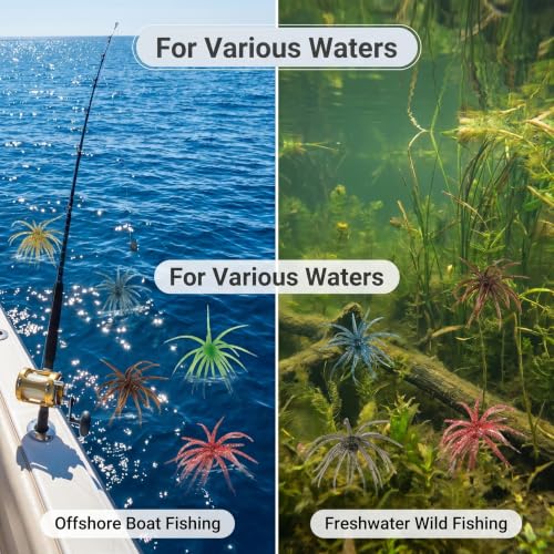 12PCS Mixed Sea Urchin Soft Lure, TPE Super Durable Tentacle Creature Soft Lures Easy Catch for Bass Pike Trout, Versatile Saltwater Freshwater Fishing Soft Bait - color: M-6colour-12pcs