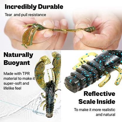 Ned Rig Baits Kit,TRD Soft Plastic Worms or Crawfish for Bass Fishing - color: Crawfish