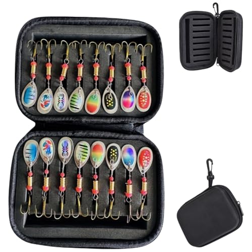 Waterproof Bait Storage Binder Case, Hard Shell EVA Shockproof Fishing Lure & Spinner Organizer Bag with 16 Slots (Case Only)