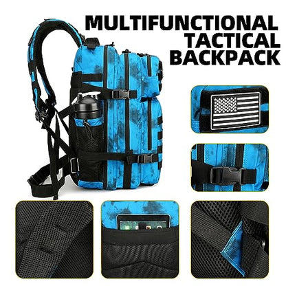 Lovelinks21 25L Tactical Backpack Military Tactical Backpack for Men and Women Small Assault Pack Outdoor Travel Hiking Camping Rucksack with Molle Webbing (Blue Water Pattern) - color: Blue Water Pattern