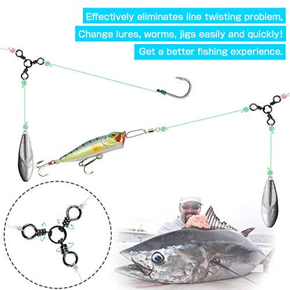 AMYSPORTS Fishing Connector Fish Swivels Tackle 3 Way Fishing Swivel Saltwater Freshwater Fishing Tackle Accessories Crossline Trolling Line Lure Connector - size: Size5 (37lb) 50 pcs