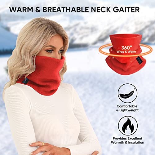 TICONN Neck Gaiter Face Cover Scarf, Neck Warmer Breathable Sun & Wind-proof for Skiing Fishing Hiking Cycling - color: Candy Red-2pk, style: Fleece