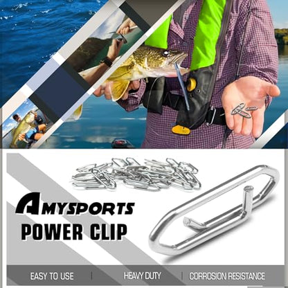 AMYSPORTS High Strength Fishing Snap Saltwater Stainless Connector Snaps Swivels Tackle Steel Power Fishing Clip Lure Quick Change White Nickel - size: Size6 (176lb) 50 pcs