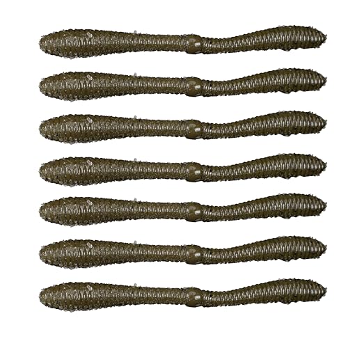 Lunker City Fishing 5" Spanky Worm 3 Pack Bundle Soft Plastic Bass Lure Wacky Rig Salted Jigging Stick Bait, 21 Total Lures, Made in The USA - color: 24 Green Pumpkin