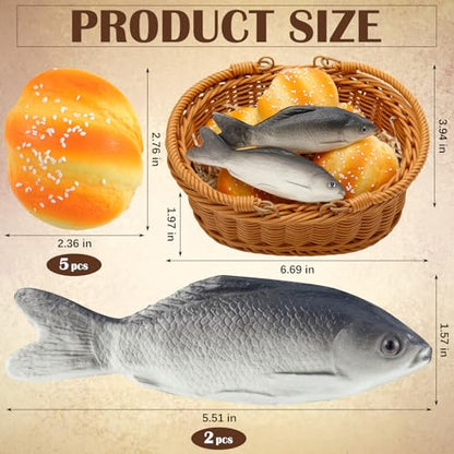 Shappy 8 Pcs Jesus Miracle Loaves and Fish Decorations Include 2 Fake Fish and 5 Fake Artificial Bread with a Basket Sunday and Religious Learning Activities (Ocean Carp) - style: Ocean Carp