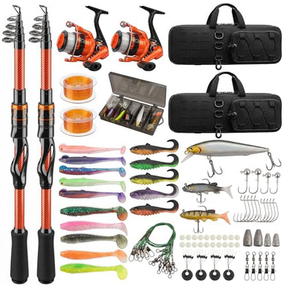Fishing Rod and Reel Combos, Telescopic Fishing Rod, 2PCS Spinning Reel Set with Carrier Bag, Freshwater Fishing Rod and Reel Combos Kits for Saltwater and Freshwater Fishing