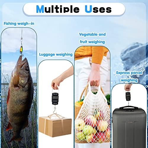 4 Pcs Digital Fish Scale 110lb/ 50kg Weight Capacity Electronic Hanging Scale Portable Dial Fishing Scale with Tape Measure, Hook, Backlit LCD Display Fishing Gifts for Men Women Postal Luggage Bag