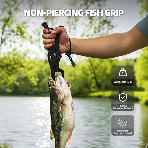 Fishing Tool Kit with Fish Gripper, Portable Fish Scale, Stainless Steel Soap & Measuring Ruler – Saltwater Resistant Tackle Accessories for Freshwater and Saltwater Anglers (Black) - color: Black, 3-in-1 Kit