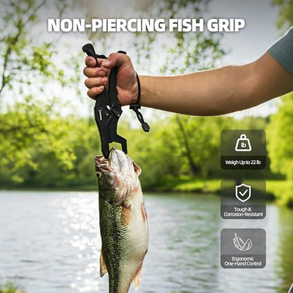 Fishing Tool Kit with Fish Gripper, Portable Fish Scale, Stainless Steel Soap & Measuring Ruler – Saltwater Resistant Tackle Accessories for Freshwater and Saltwater Anglers (Black) - color: Black, 3-in-1 Kit