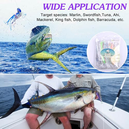 Saltwater Fishing Lures 6/9inch Trolling Lures for Marlin Mahi Tuna Dolphin Shark Big Game Deep Sea Fishing Baits Squid Skirts Rigged Hooks Ocean Gear Tackle - color: Purple-1pcs, size: 6inch