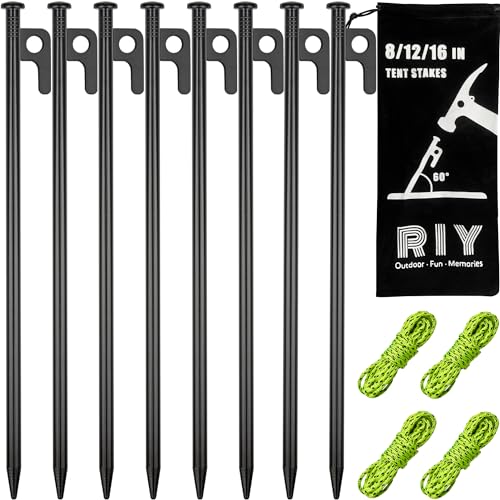 8 Pack Tent Stakes Heavy Duty Metal Tent Pegs for Camping Steel Tent Stakes 12 inch Unbreakable and Inflexible - size: 12 IN