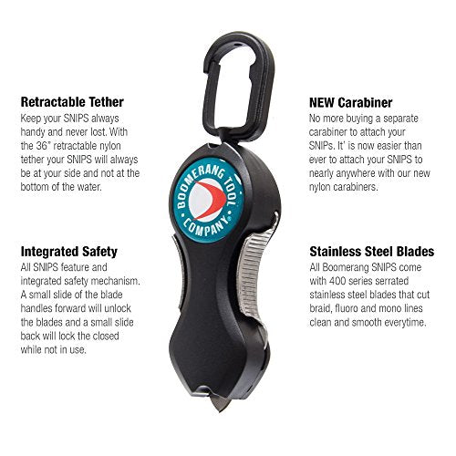 Boomerang Tool Company SNIP Fishing Line Cutters with Retractable Tether and Stainless Steel Blades that Cut Braid, Mono and Fluoro Lines Clean and Smooth! - style: Original Snip Grey