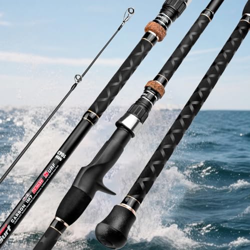 PROBEROS Surf Fishing Rod - Casting Spinning Fishing Rods with Tube(Case) 3 Piece 9'/10'/11'/12' Carbon Saltwater Travel Surf Spinning Rods - size: 10'6''-Casting-3pc
