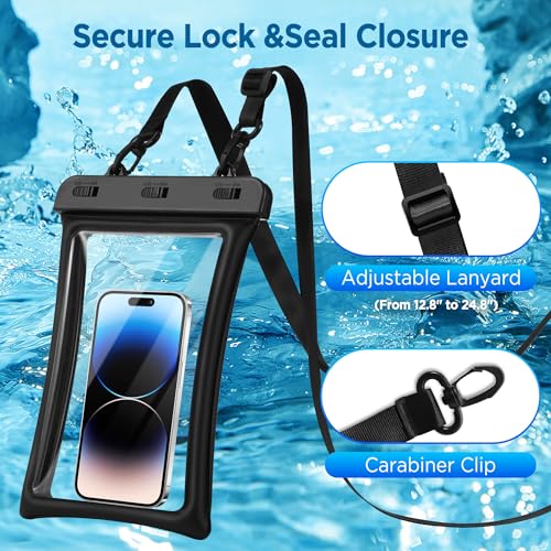 CACOE Floatable Waterproof Phone Pouch 2 Pack Up to 10.0", Black+Black | Floatable, IPX8 Waterproof Phone Case,Adjustable Lanyard,Dry Bags for Beach/Cruise/Travel/Camping/Kayak/Vacation Essentials - color: Black+Black, size: Up to 10.0"-Floatable