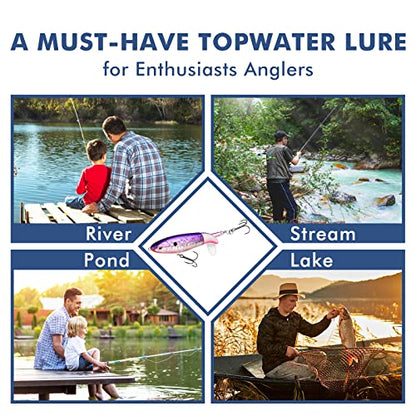 TRUSCEND Popobait Easy Catch Fishing Lures with BKK Hooks, Instant Startup, Longer Cast, Balanced Spray/Sound/Swim, Plopper Topwater Lures for Bass, Trout, Pike, Walleye, Freshwater Saltwater Fishing - color: D1-4.3",0.56oz