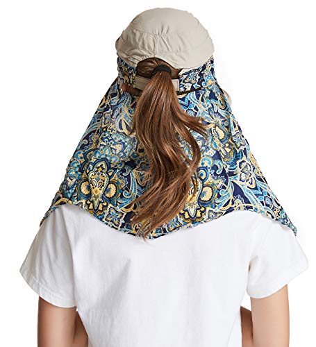 icolor Women Sun Hat UPF 50+ Sun Protection Hat Summer Outdoor Neck Shield Flap Visor Hat Ponytail Hats Wide Brim Beach Hat - color: Brown