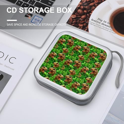 40 Capacity CD Case DVD Case Tropical Leaf Tynosaurus Rex Dinosaur Green Storage Holder Easy to Carry and Organize CDs and DVDs Disc Wallet Bag - color: color777