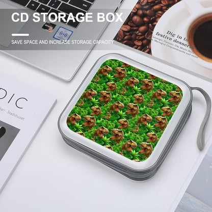 40 Capacity CD Case DVD Case Tropical Leaf Tynosaurus Rex Dinosaur Green Storage Holder Easy to Carry and Organize CDs and DVDs Disc Wallet Bag - color: color777