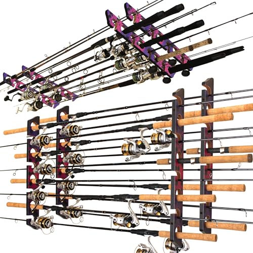 Rush Creek Creations Ceiling Rod Holder for 8 Fishing Poles - Garage Organization and Wall Storage for Reels, Gear, and Accessories - Horizontal Rack - color: Pink, style: 2 Pack