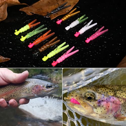 XFISHMAN-Trout-Fishing-Lure-Kit 165-Piece Creek & River Fishing Set with Split Tail Grub Worms, Shad Dart Jig Heads, Floats & Sinkers Ideal for Seasonal Trout Crappie Panfish