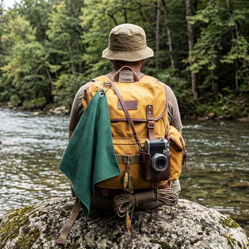 Breling 12 Pack Fishing Towels with Clip, 16'' x 16'' Microfiber Waffle Weave Fish Bait Towel Quick Dry Absorbent Rag for Cleaning Boat Kayak Accessory Camping Hiking (Black Grey Green) - color: Black Grey Green
