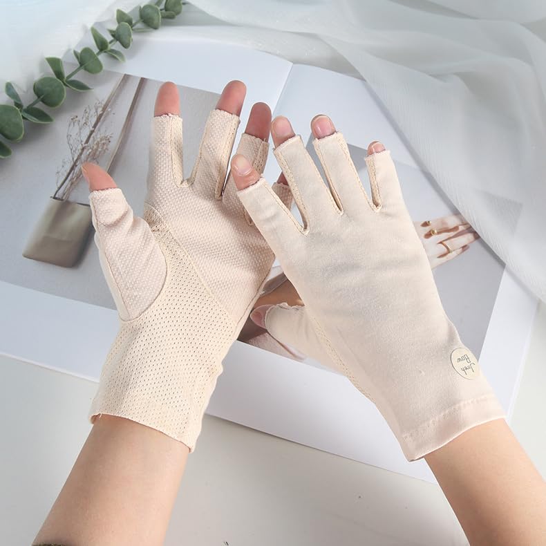 FGSS Summer Sunblock Gloves UV Protection Non-Slip Touchscreen Driving Gloves for Women Cyling Riding Outdoor - color: Apricot-style 1