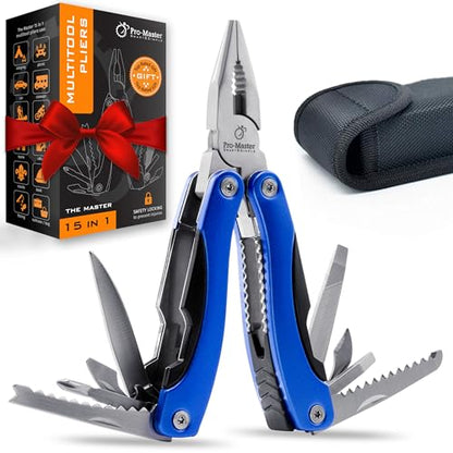 15-in-1 Multitool with Safety Locking, Stainless Steel Pocket Knife & Pliers, Compact EDC Multi Tool for Camping, Hiking, Fishing, Outdoors, Survival, Gift for Men, Father, Husband, Boyfriend - style: Blue