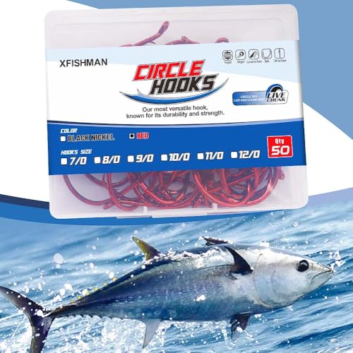 XFISHMAN Circle-Hooks-Fishing-Equipment-Octopus-Hooks-Saltwater-50 Pack #1 –12/0 - color: Red, size: 7/0 50-Pack