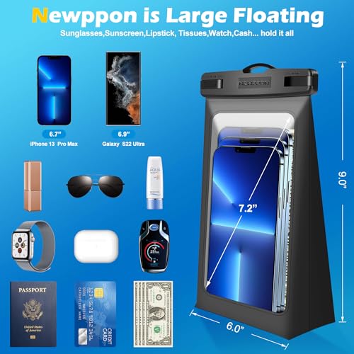 4 Pack Floating Waterproof Phone Pouch - Universal Large Floatable Water Proof Dry Bag Case - Float Clear Cell Holder with Lanyard - for iPhone 17 Pro Max Samsung Galaxy - Beach Swimming Pool - color: Green+Pink+Black+Blue