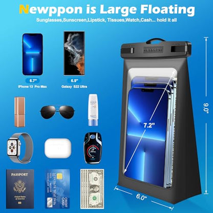 4 Pack Floating Waterproof Phone Pouch - Universal Large Floatable Water Proof Dry Bag Case - Float Clear Cell Holder with Lanyard - for iPhone 17 Pro Max Samsung Galaxy - Beach Swimming Pool - color: Green+Pink+Black+Blue