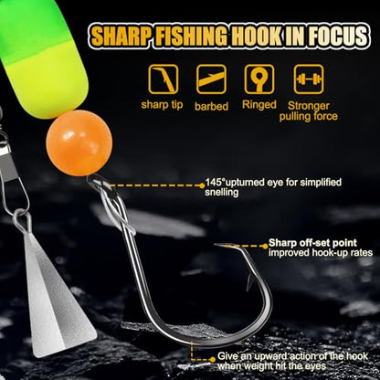 Pompano Rigs for Surf Fishing Saltwater Floats Catfishing Pompano Fishing Rigs with Double Circle Hooks and Pyramid Sinker 5pcs/8pcs - color: Orange and Yellow Pompano Rigs 5pcs