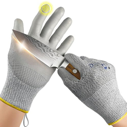 Dowellife Cut Resistant Work Gloves for Men & Women - ANSI A5 & EN388 Level 4, Breathable PU Coated, Grey Non-Marking - for Gardening, Fishing, Automotive, Construction, Wood Carving (Large, Grey) - size: Large (Pack of 1)