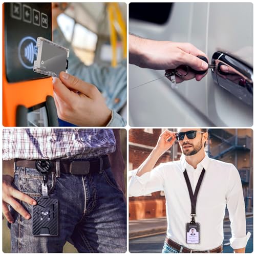 MNGARISTA Retractable Badge Holder, Heavy Duty Badge Reel Keychain with Belt Clip, 3K Carbon Fiber ID Card Holder Lanyard with 32.28" Retractable Key Chain, Black（2 Pack） - color: Black Keychain & Holder 2 Pcs