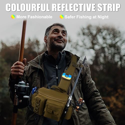 OROOTL Fishing Tackle Storage Bag, Sling Waist Backpack with Adjustable Widen Shoulder Straps Large Capacity Fishing Crossbody Bag Lightweight Gear Organizer for Fishing Camping Hiking and More