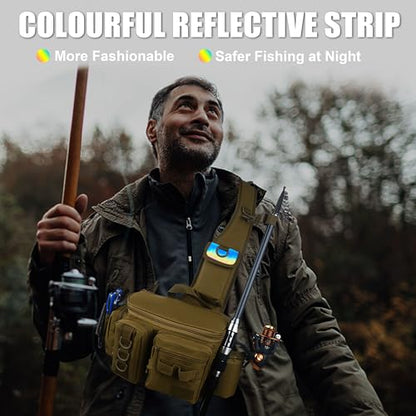 OROOTL Fishing Tackle Storage Bag, Sling Waist Backpack with Adjustable Widen Shoulder Straps Large Capacity Fishing Crossbody Bag Lightweight Gear Organizer for Fishing Camping Hiking and More