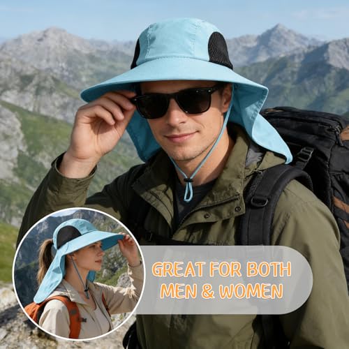 Sun Hat for Men Women with Neck Flap,UPF 50+ UV Protective Hiking Fishing Hats,Wide Brim Sun Hat for Women&Men - color: 1pack-bluesleeves