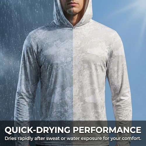 Tough Outfitters Hooded Fishing Shirt UPF 50+ Realtree Camo Sun Hoodie for Men Women – Long Sleeve UV Protection Lightweight - color: Grey, size: X-Large