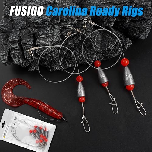 Carolina Rigs for Bass Fishing, 5pcs Pre Rigged Carolina Ready Rigs with Weight Free Rig Kit Bullet Fishing Sinkers Pre-Rigged Ready Carolina Rigs - style: Sinker 20g, 5pack