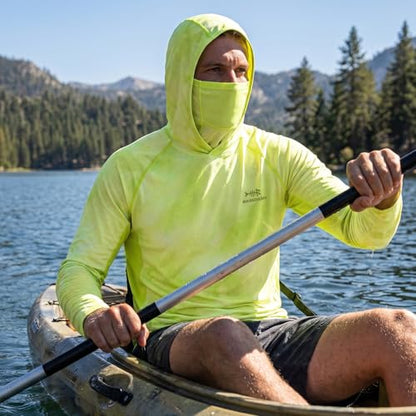 BASSDASH UPF 50+ Men’s Fishing Hoodie Shirts with Mask Camo UV Long Sleeve Moisture Wicking FS53M - color: Lemon Yellow Mist, size: Large