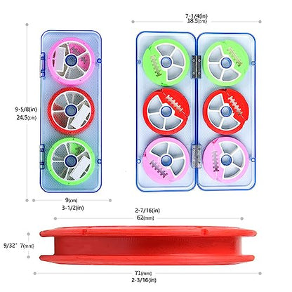 ConSkyee 6Pcs Silicone Fishing Line Spool Holder Set with Storage Box | Soft silicone spools, protect line from damage, ABS box with magnet closure, anti-skid, compact, lightweight, random colors