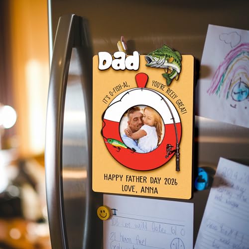 Personalized Dad Wooden Picture Frame from Son Daughter, Custom Quote and Photo Magnetic Frames for Refrigerator, Fridge Magnet Photo Frame Gifts for Father's Day, Dad, Grandpa - color: 1. Dad-13