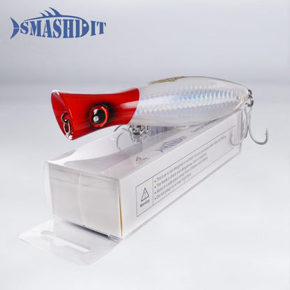 Saltwater Popper Lure Topwater Popper Lure Saltwater, Fishing Accessories for Saltwater Surface Casting and Freshwater Surface Fishing, Large Predator Fish - color: Red Head