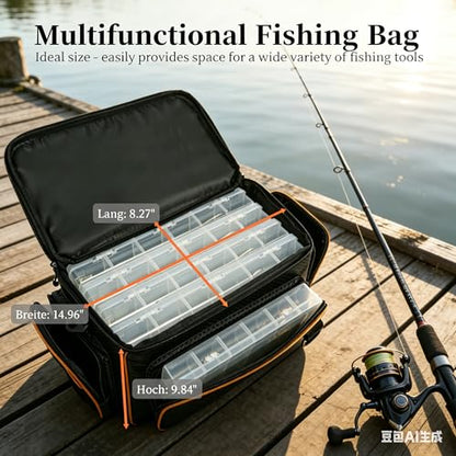 Fishing Tackle Box, Waterproof Tackle Trays for Saltwater & Freshwater - Fishing Gear Shoulder Bag For Men (Tackle Boxes Not Included) - color: Black Orange